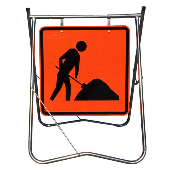 Symbolic Worker Sign 600 x 600 on swing stand